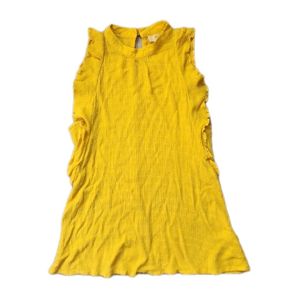 Maeve Anthropologie Yellow Ruffle Sleeveless Blouse Textured High Neck Top Sz S